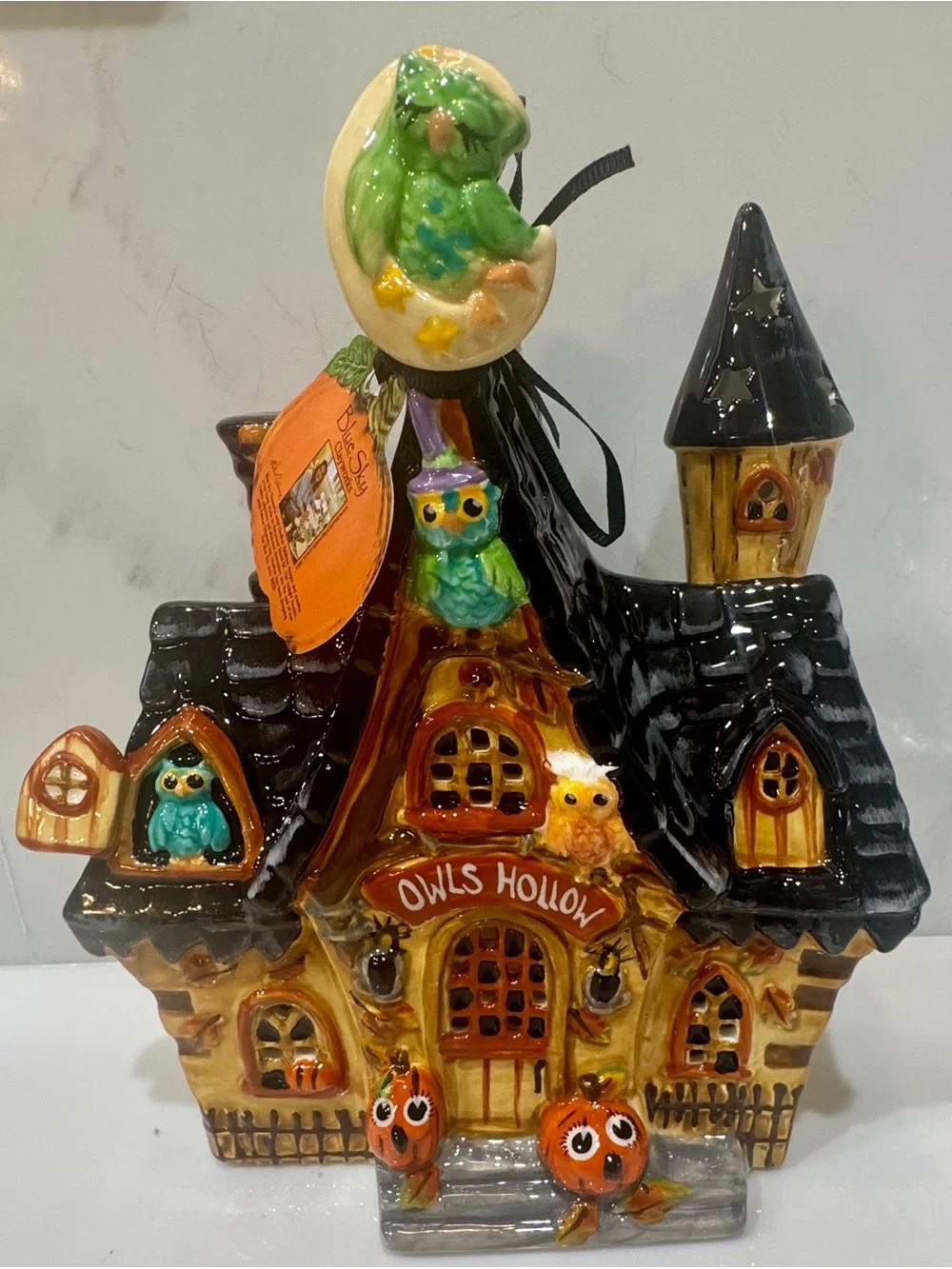 Blue Sky Clayworks Halloween/Fall “Owls Hollow” House Tealight Holder NWT - Picture 3 of 12